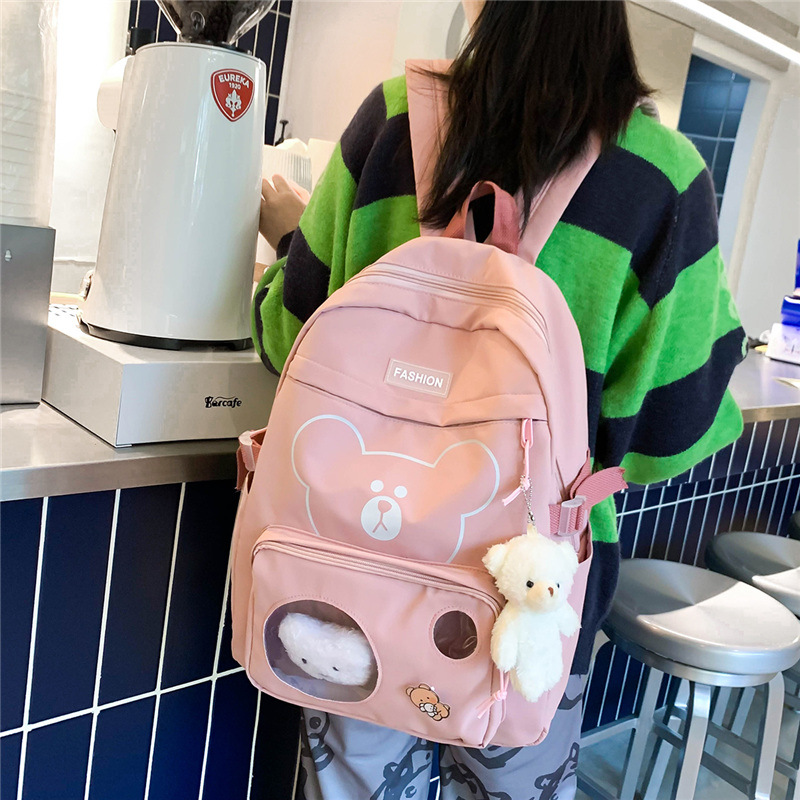 New candy-colored schoolbag for primary school students, cute cartoon bear, school-style backpack, and women's casual backpack Application Scenario