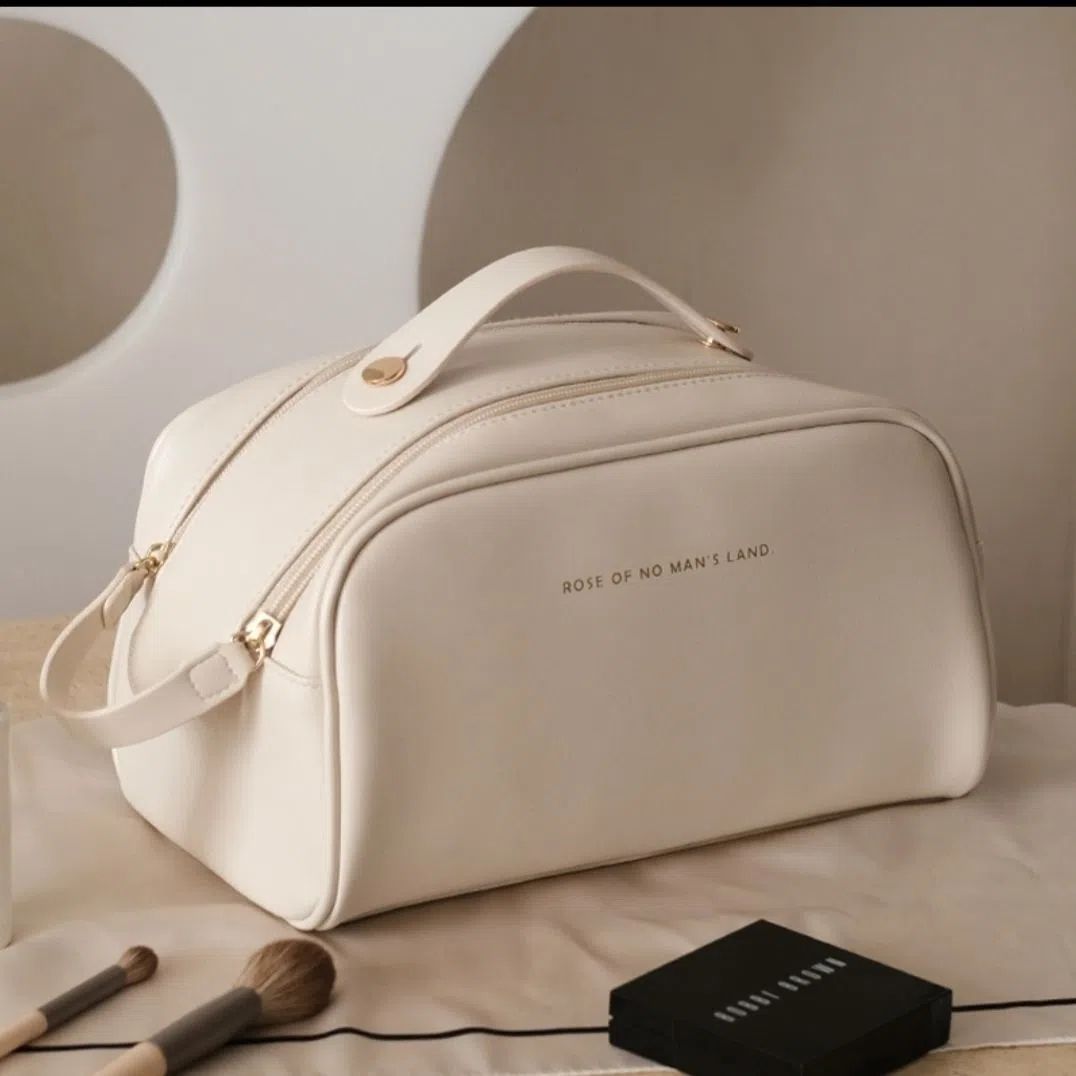 Large-capacity, high-end, double-zipper hand-held cosmetic storage bag, travel portable skincare and toiletries bag full figure