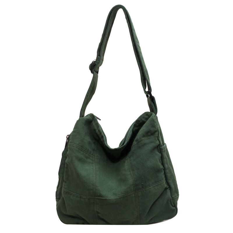 Washable canvas bag for women, Japanese-style simple college student schoolbag, large-capacity crossbody bag, casual messenger bag for women Item Picture