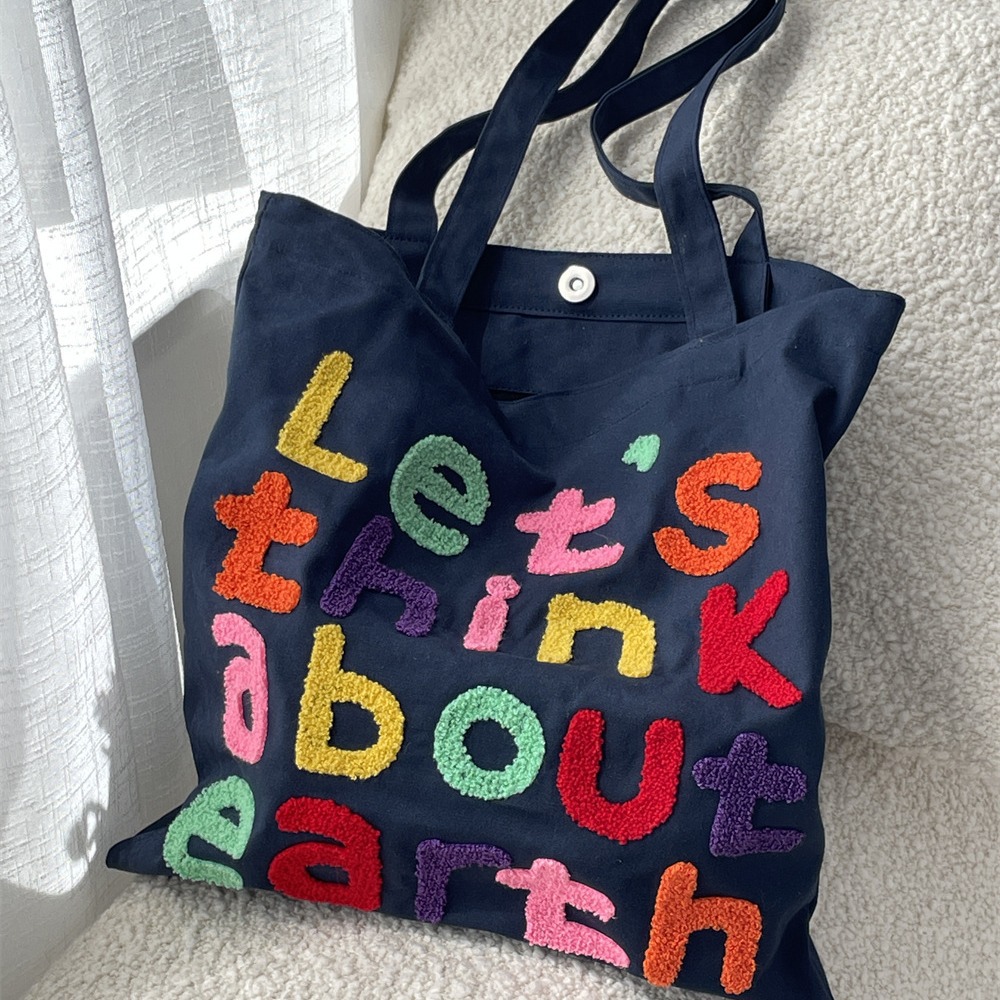 4651 Korean-style colorful lettered laid-back artistic canvas bag, versatile for commuting, large-capacity student shoulder bag Specification drawing