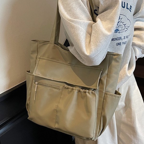 Casual large-capacity bag for women, 2025 summer, simple single-shoulder bag, canvas tote bag, college student commuting bag for classes full figure