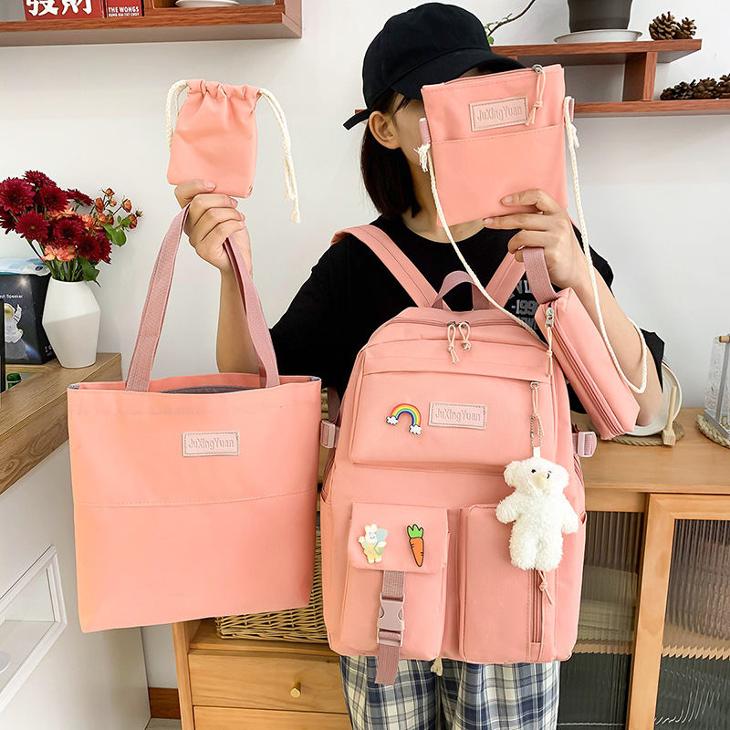 New type of schoolbag for girls, Korean version, Harajuku style, large-capacity campus five-piece set, girls' backpack, student backpack Application Scenario