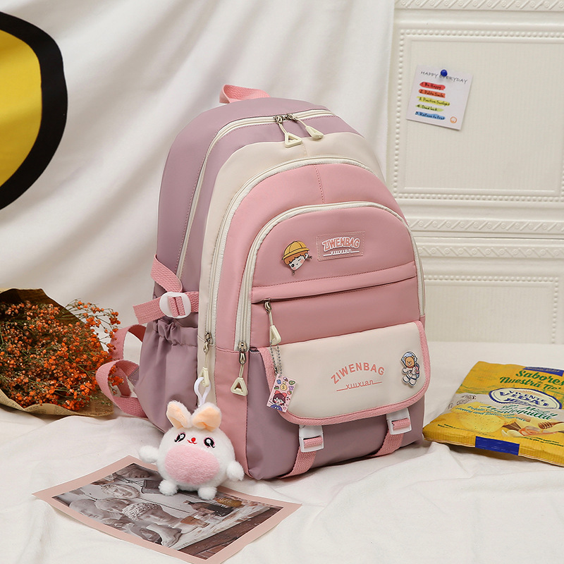 New color-blocking schoolbag for fourth-grade girls, backpacks for primary school students from grades one to six, and backpacks for girls and girls to protect their backs and shoulders Specification drawing