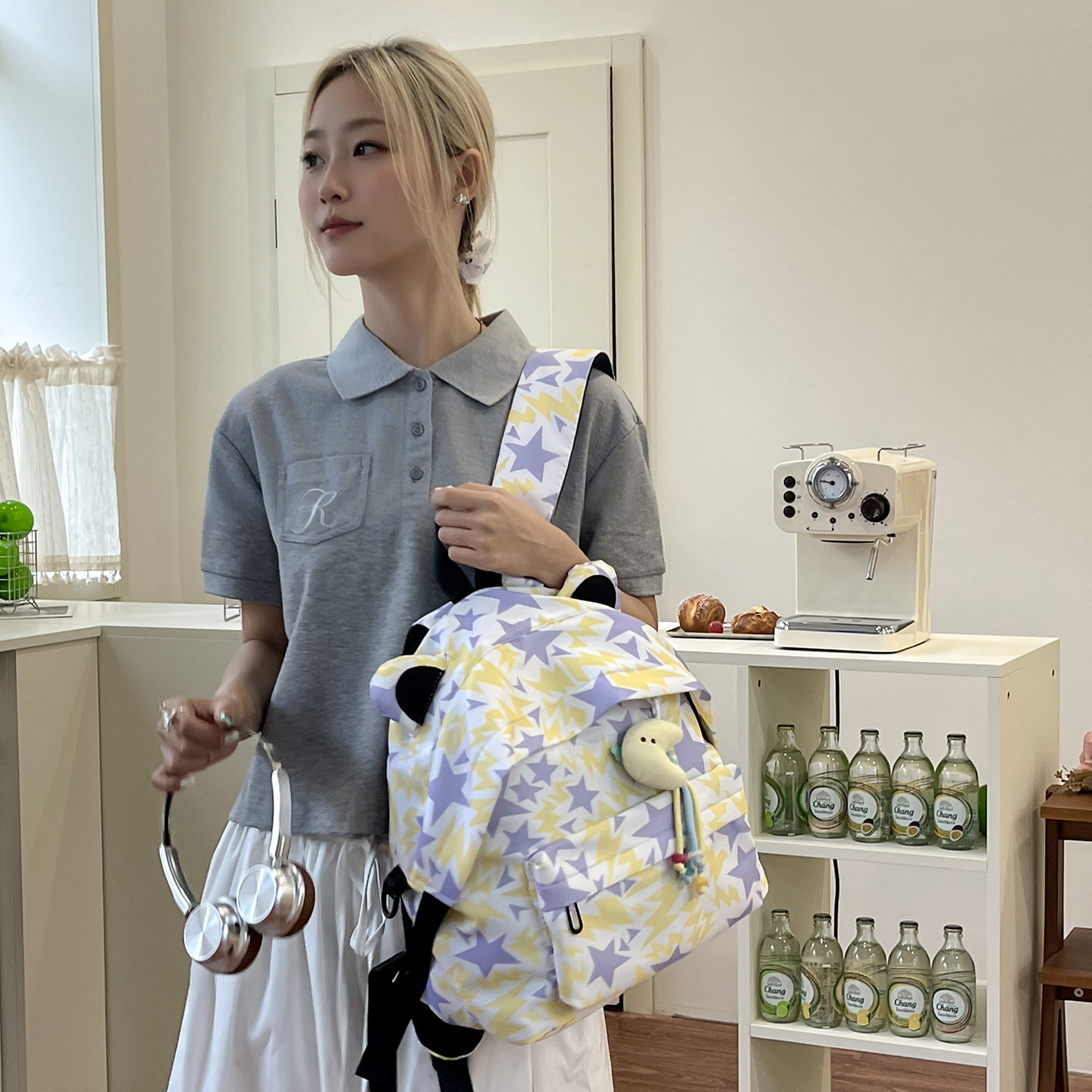 Cute star-shaped cat-ear girl Japanese-style backpack, student Korean-style large-capacity ins backpack 2025 new style details Picture