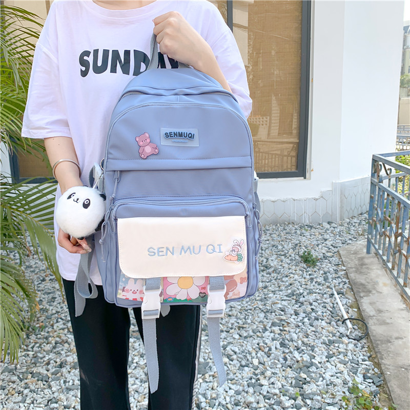 Large-capacity simple forest-style backpacks for girls in contrasting colors, forest-style nylon water-resistant backpacks and schoolbags for junior and senior high school students wholesale Specification drawing