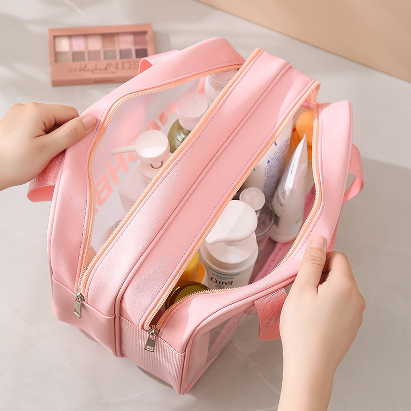 Double-layer washbasin bag with dry and wet separation, waterproof men's swimming storage bag, travel large-capacity cosmetic bag, pvc women's Application Scenario