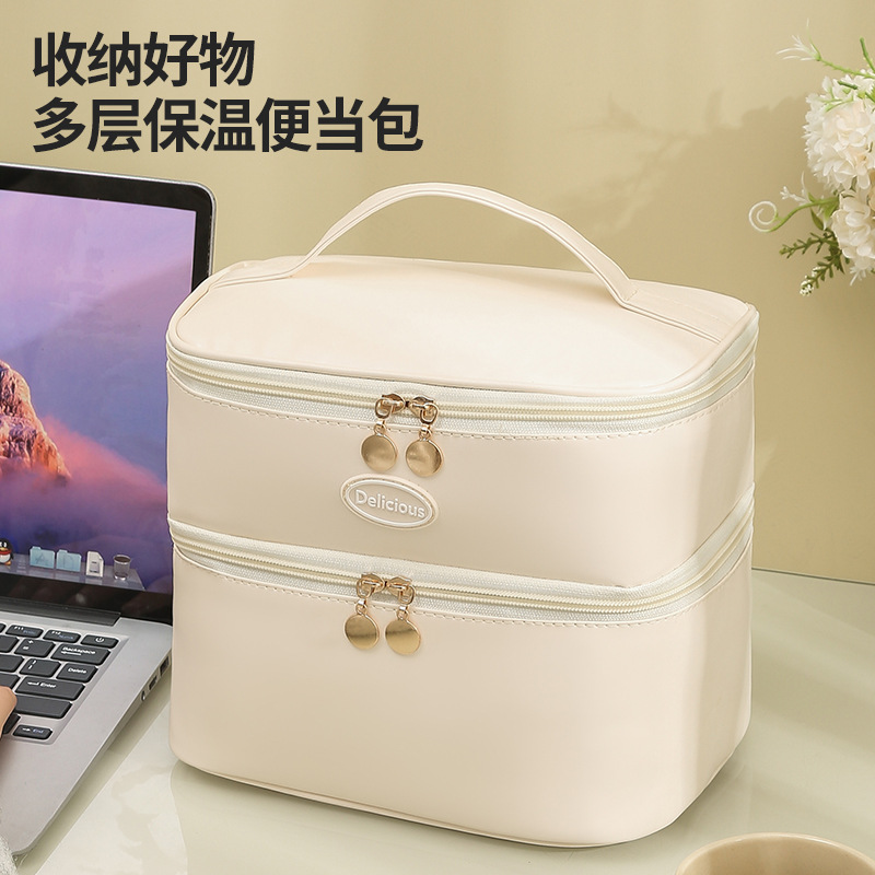 Runhui PU bento bag, single-layer student lunch box bag, office worker's rice bag, double-layer insulated bag, hand-held portable meal bag details Picture
