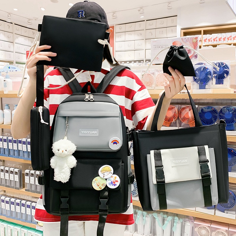 Wholesale of new casual canvas backpacks for primary and secondary school students, large-capacity Korean version backpacks for girls, and hand-held tutorial bags Specification drawing