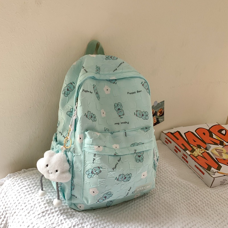 Little Bear schoolbag for primary school students, new niche design backpack for junior high school students, and lightweight color-blocking backpack for college students' computers details Picture