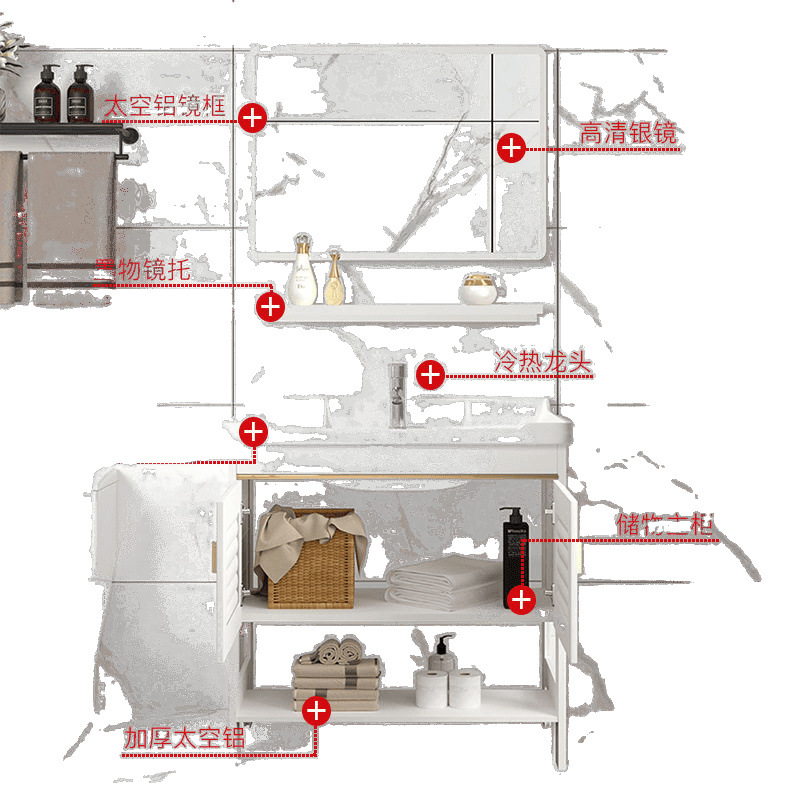 Floor-standing washbasin cabinet combination, space aluminum bathroom washbasin, small-sized bathroom cabinet, washbasin and sink, simple Item Picture