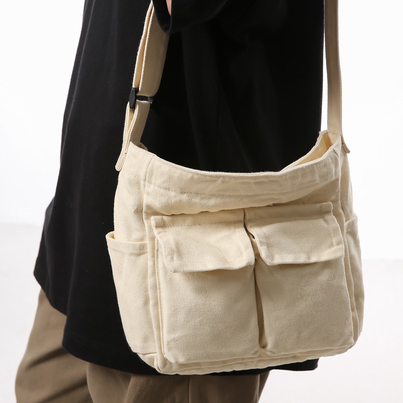Fashionable washed canvas bag 2024 new style, elegant single-shoulder bag, Japanese simple solid color crossbody bag, workwear style backpack details Picture
