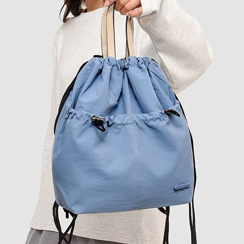 Japanese and Korean ins drawstring backpacks, simple solid color, lightweight and large-capacity commuting backpacks, outdoor sports bags details Picture