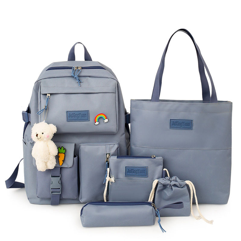 New type of schoolbag for girls, Korean version, Harajuku style, large-capacity campus five-piece set, girls' backpack, student backpack Item Picture
