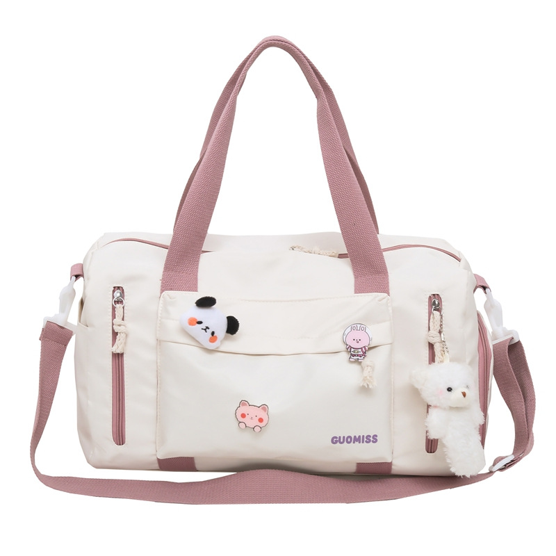 Cute and fashionable hand-held travel bag, nylon thickened durable ladies' yoga training bag with shoe compartment, short-distance luggage bag Item Picture