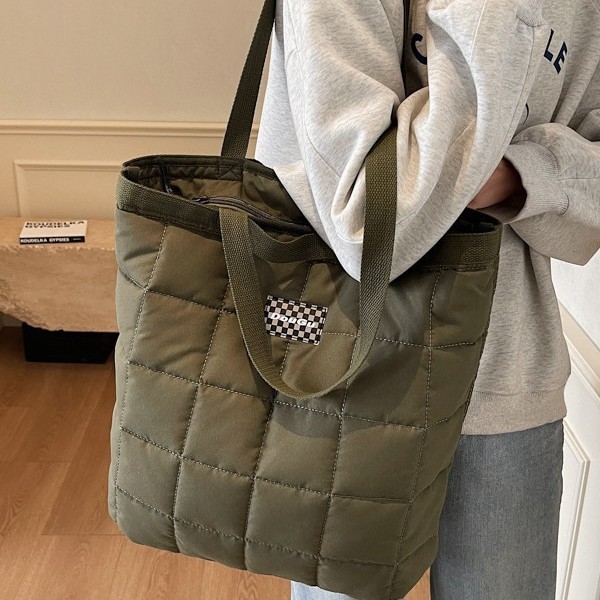 Trendy autumn and winter diamond-patterned cotton bags, casual single-shoulder bags, large-capacity tote bags, new Japanese-style commuter bags for women details Picture