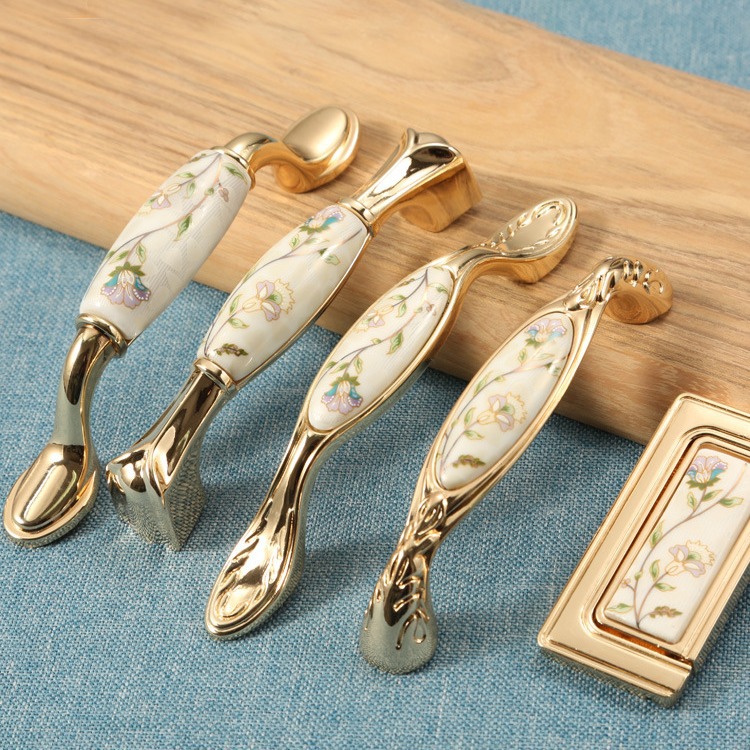 European-style golden ceramic handles, cabinet and wardrobe handles, simple European pull handles, light luxury cabinet doors and drawers, European-style handles full figure