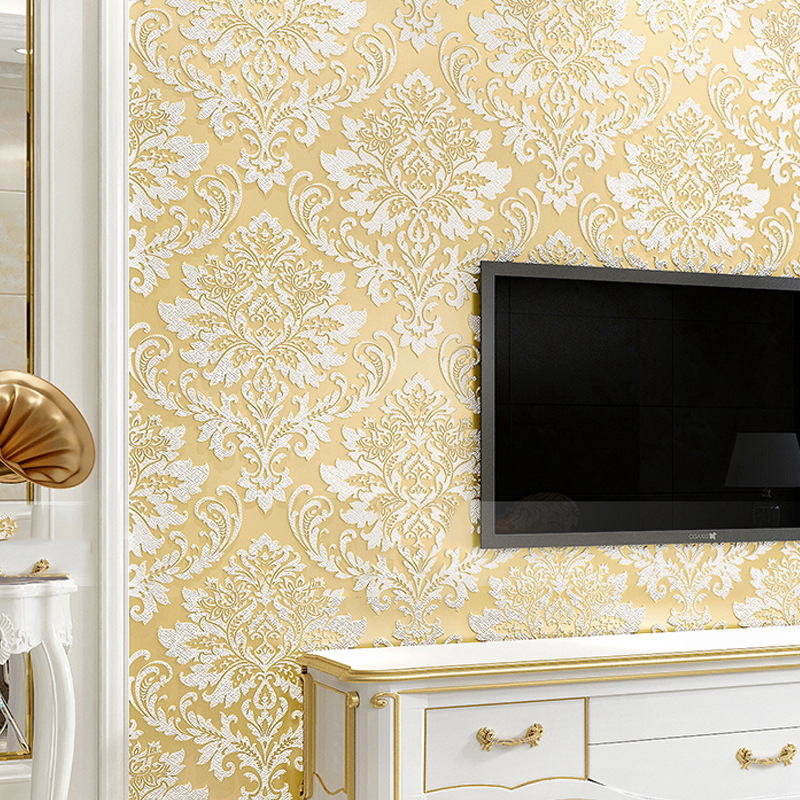 European-style non-woven fabric wallpaper for living room TV background, thickened embossed country 3D standing wallpaper for home bedroom full figure