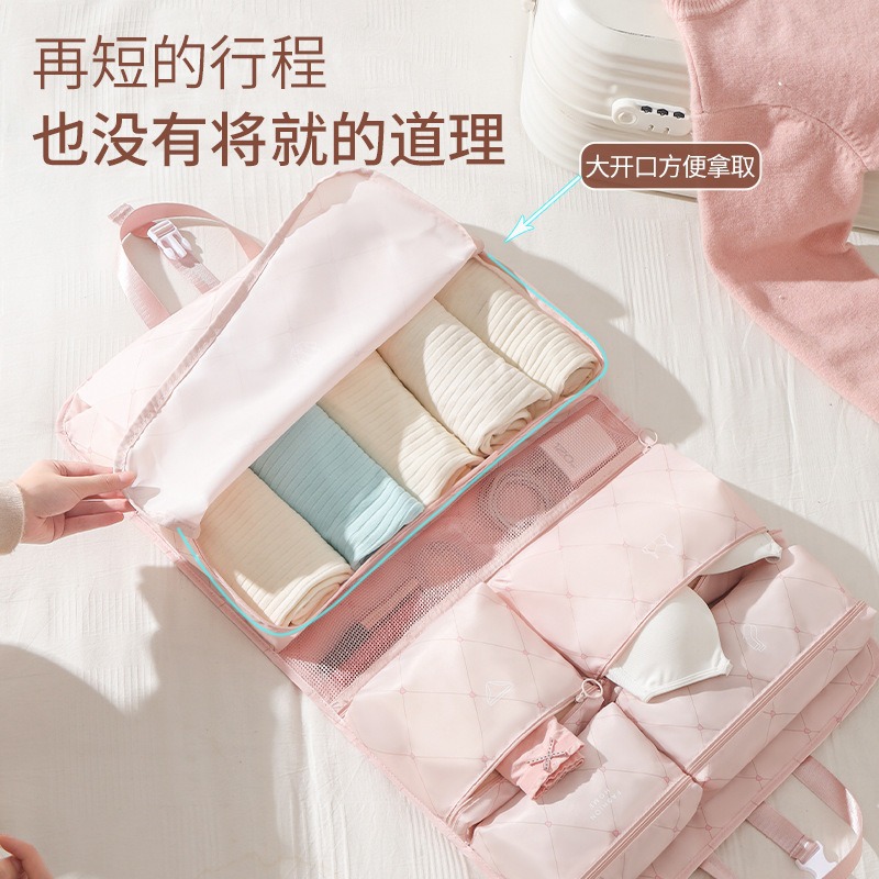 7-in-1 travel storage bag, large-capacity clothing organization bag, multi-compartment portable storage bag for underwear and toiletries Application Scenario