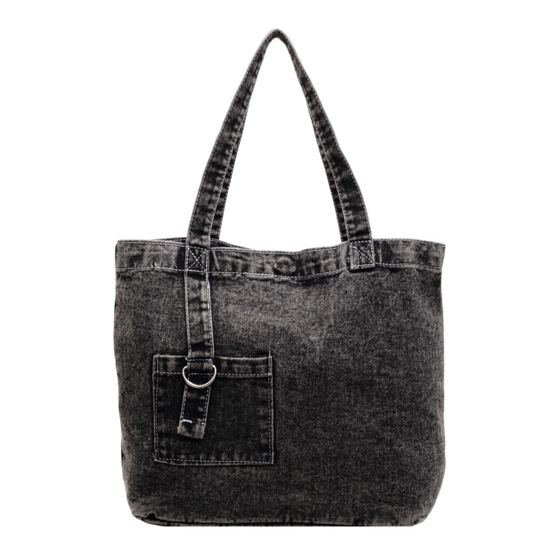 The new autumn and winter fashion tote bag, a large-capacity denim bag, is a versatile and casual single-shoulder bag for students' classes Item Picture