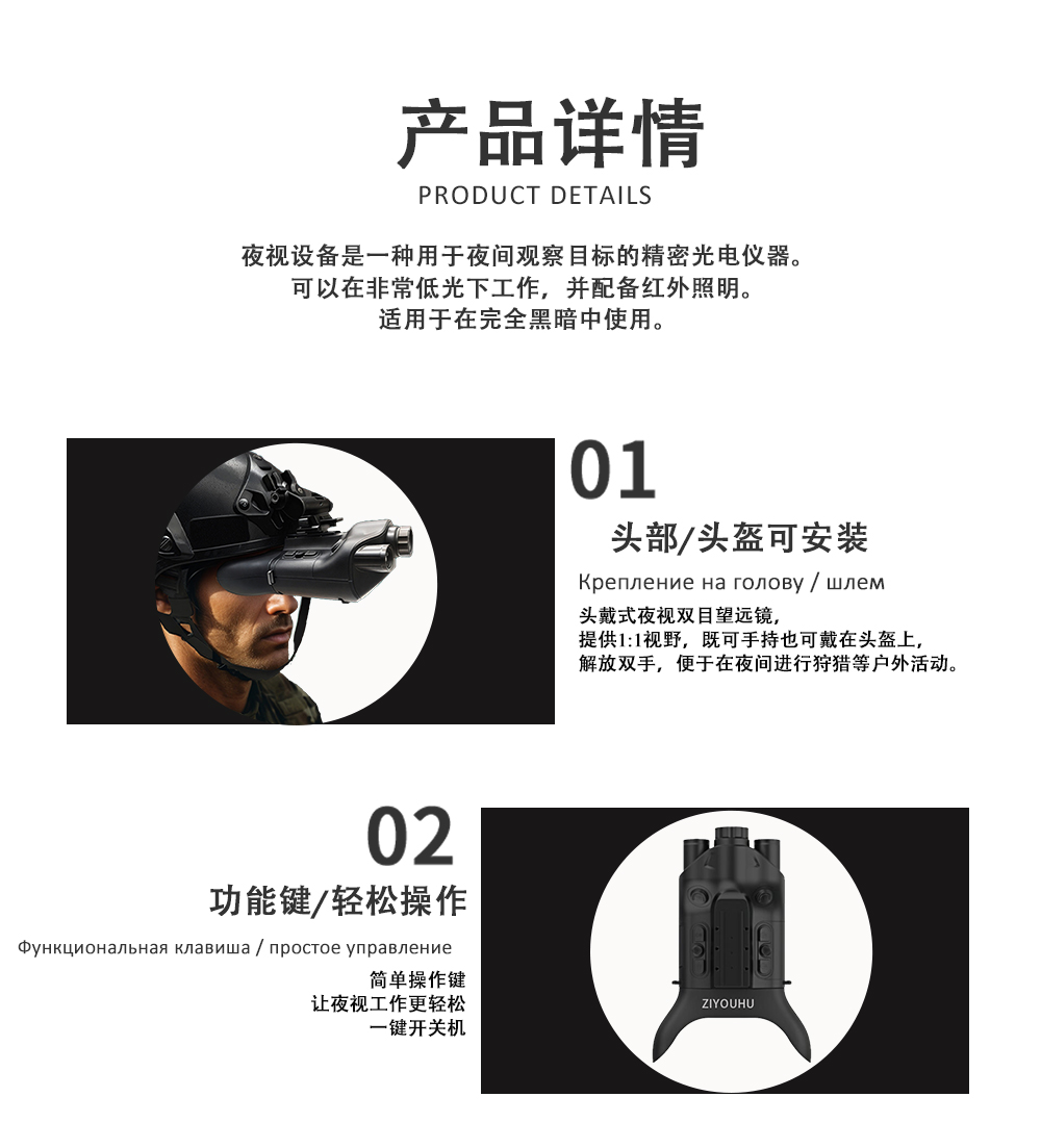 夜视仪头戴微光双筒户外战术装备全黑高清红外数码夜视望远镜双目 pic 19