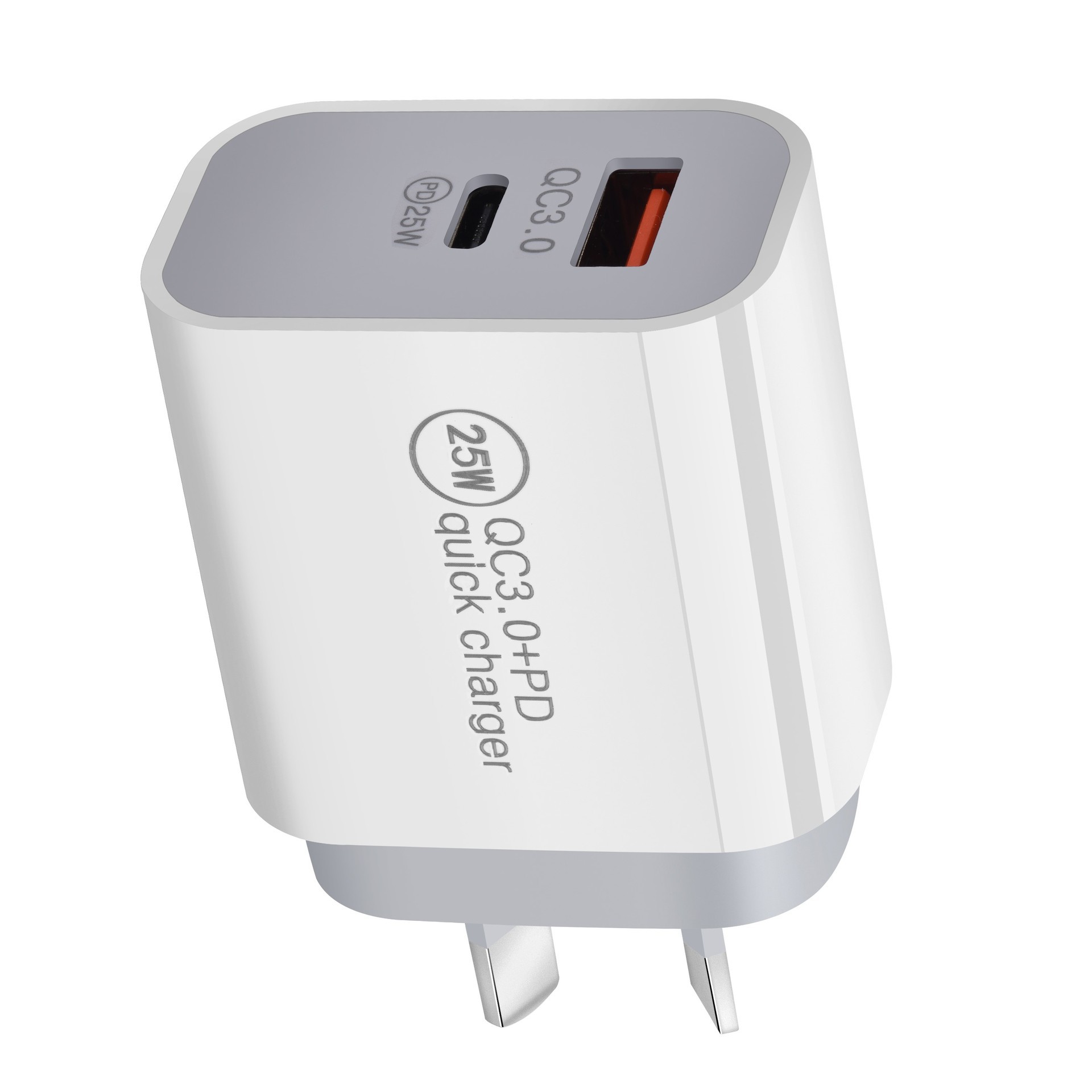 25W dual-port PD Australian standard charger, SAA Australian standard PD+QC3.0 adapter, 25W UK and European standard PD dual-port direct charging details Picture