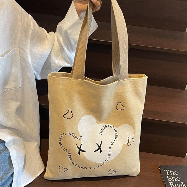 ins canvas bag Women's crossbody bag 2025 Summer New style Japanese large-capacity cartoon-printed student single-shoulder fabric bag full figure