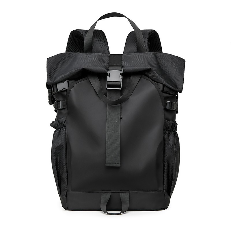 Fashionable and trendy casual rolled-up cover backpack, functional men's college student travel sports large-capacity backpack details Picture