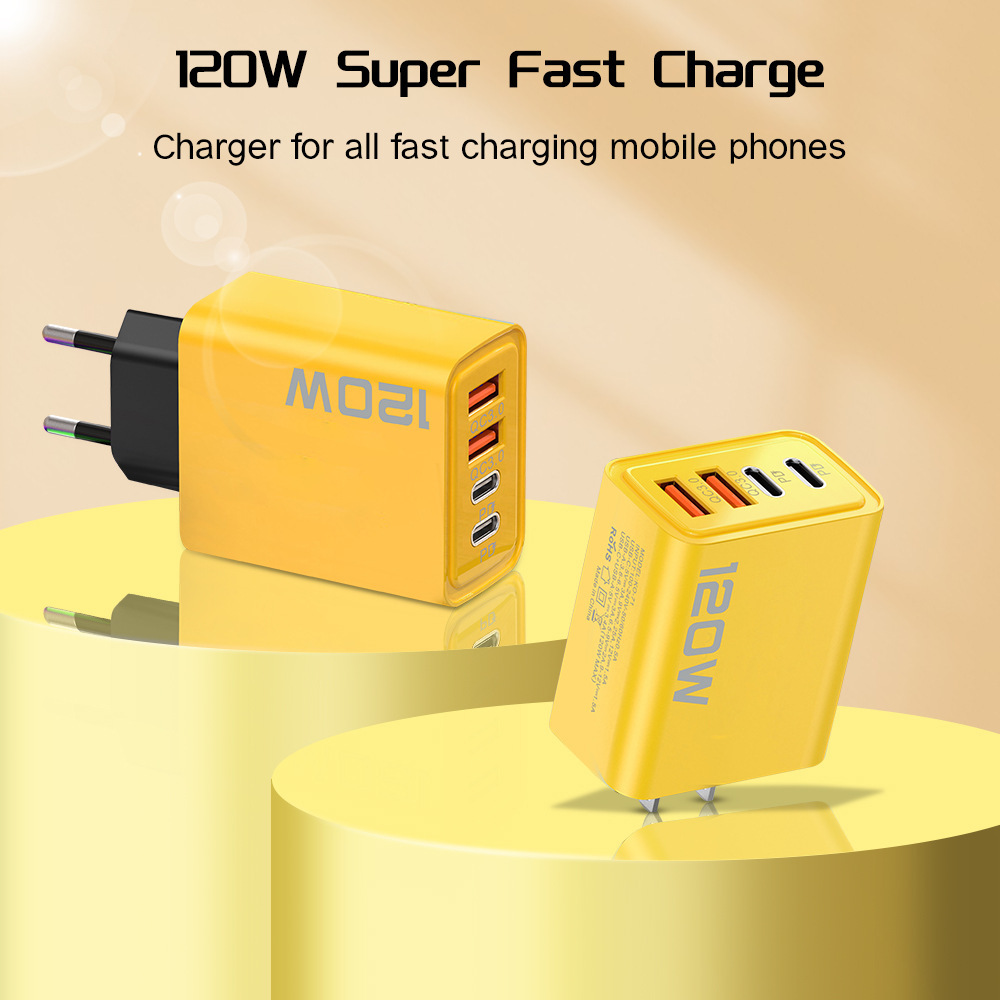 120W dual PD+ dual USB charger, suitable for iPhone 15 and Huawei mobile phones. Dual Type-C fast charging head with multiple ports Specification drawing
