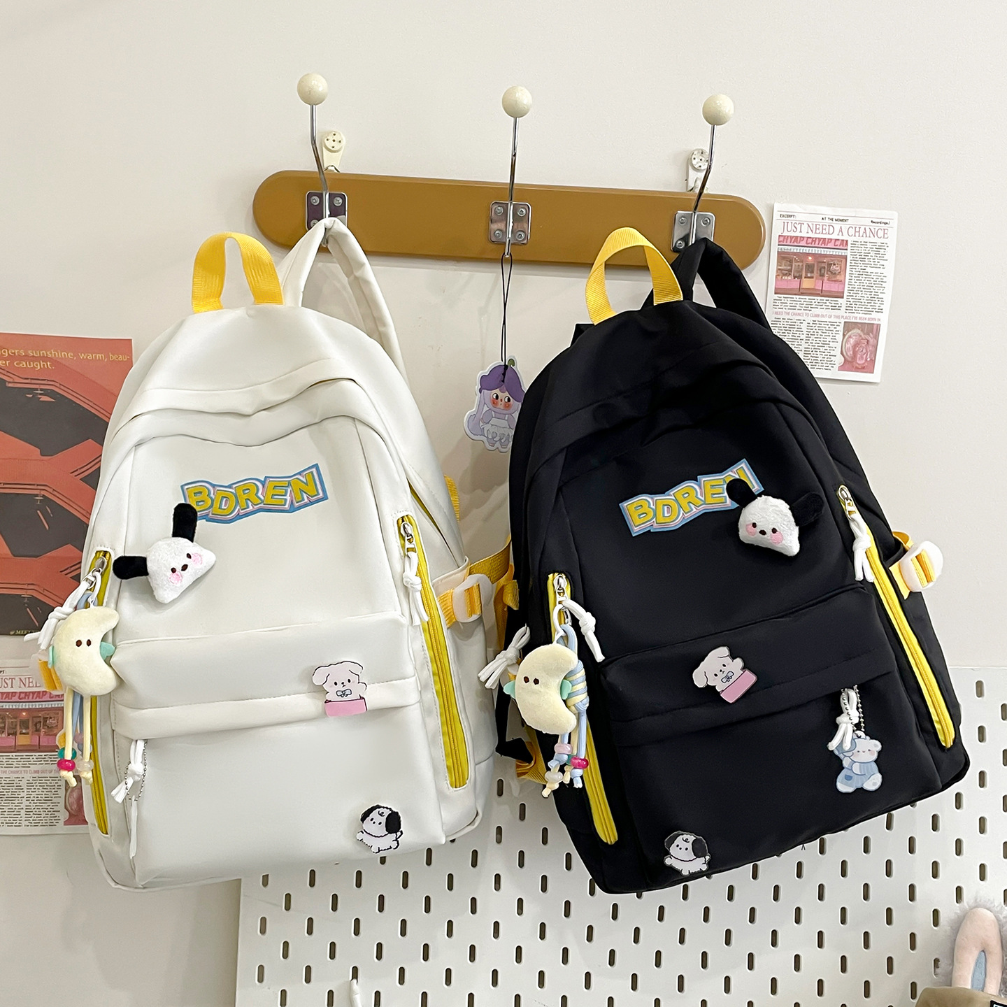 ins Versatile university birthday series backpack, large-capacity backpack, simple solid color backpack for high school and junior high school students full figure