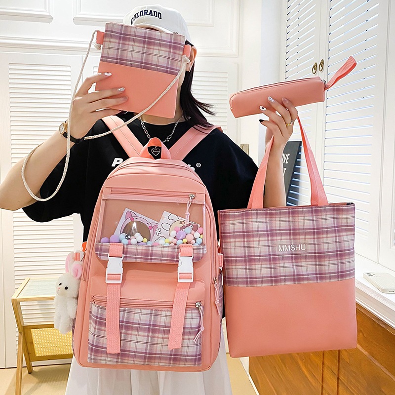 New checkered schoolbag for girls, a fresh and clean campus bag for primary school students, a large-capacity backpack for junior high school students, and a casual backpack Specification drawing