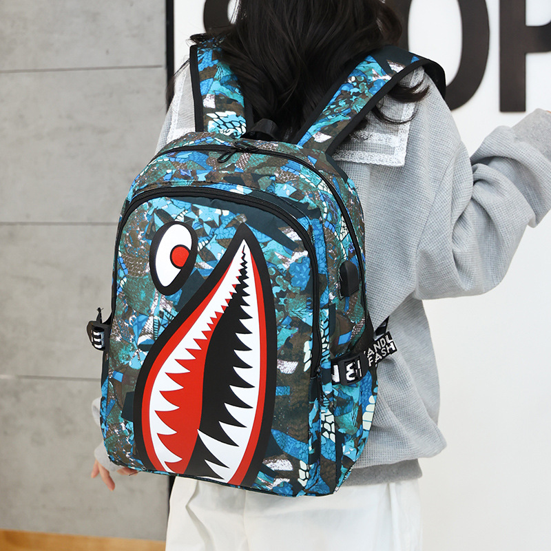 Cross-border exclusive schoolbag for primary school students, shark personalized pattern printed, large-capacity, lightweight and simple backpack, backpack for men details Picture