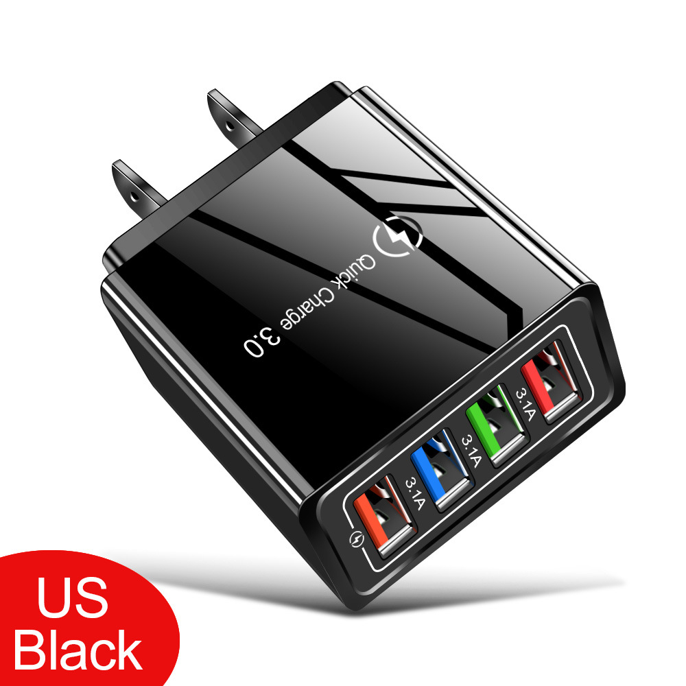 4USB mobile phone charger, 3A color charging head, LED light, European and American standard tablet cross-border exclusive supply wholesale Specification drawing