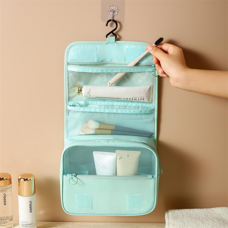 New PU hook toiletry bag, light luxury makeup bag, dry and wet separation storage bag, travel portable storage bag, toiletry bag Specification drawing