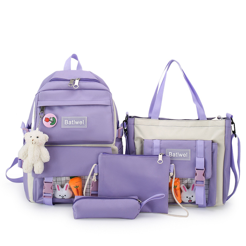 New Korean-style, fresh and color-blocking canvas backpack set for girls in stock, designed for middle school girls Item Picture