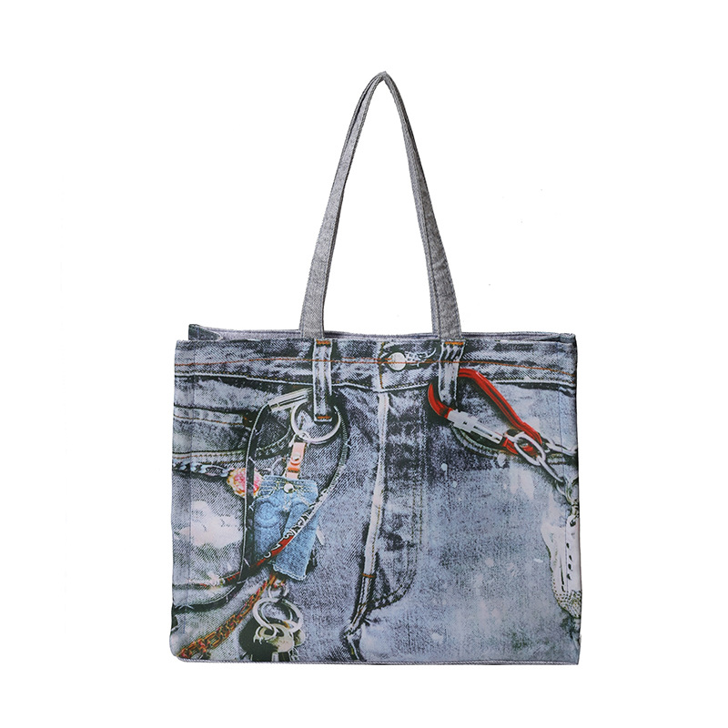 The retro-style patchwork denim single-shoulder tote bag catches the eye with its new summer fashion and niche design for women Item Picture