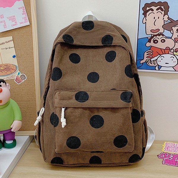 New autumn and winter student backpack, corduroy, cute polka dot, large-capacity girls' schoolbag, casual forest-style backpack Specification drawing