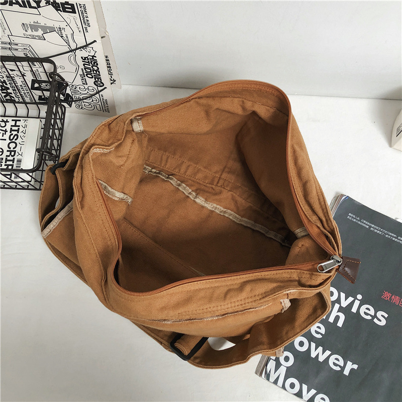 Japanese-style washed canvas crossbody bag, female casual college student cloth bag, single-shoulder bag for class, large-capacity canvas bag, backpack Application Scenario