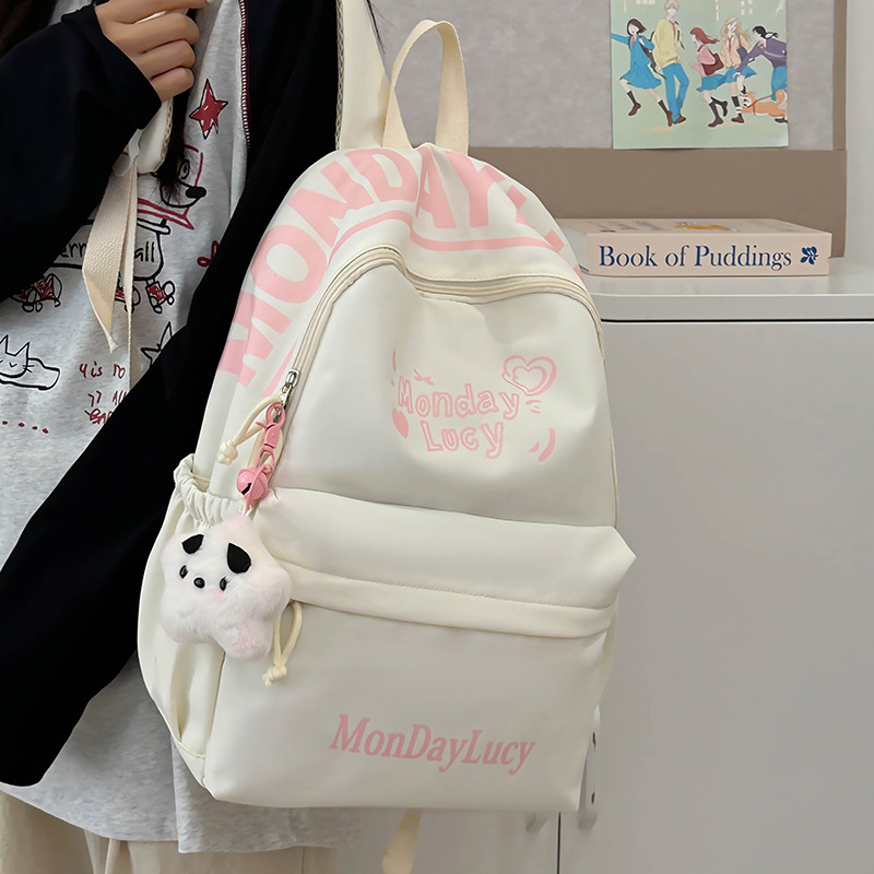 Cute and versatile letter schoolbag for female students, fashionable and casual class backpack, high appearance level, lightweight travel backpack for female students full figure