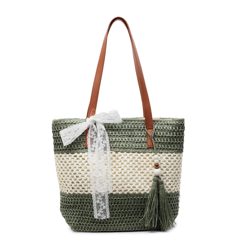 Casual large-capacity woven bag, women's color-blocking striped straw woven bag, summer niche new underarm bag, high-end single-shoulder bag Item Picture
