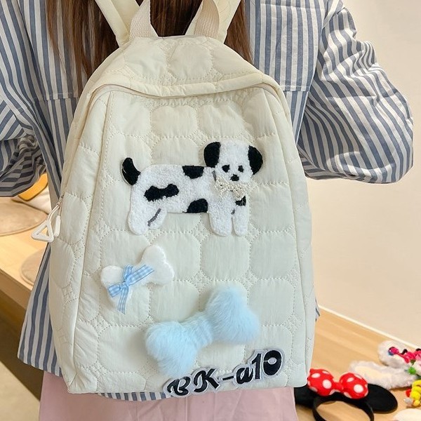New cute puppy student backpack for autumn and winter, cartoon large-capacity girl's backpack, casual cotton-padded jacket bag, student bag details Picture