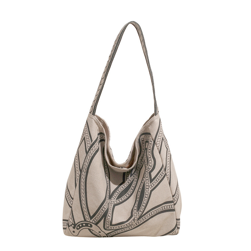 Spring and summer new design printed canvas tote bag for women, large-capacity casual and laid-back style single-shoulder bag, underarm bucket bag Item Picture