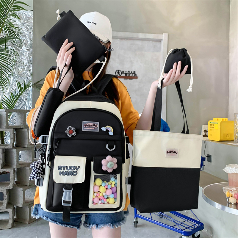Wholesale of new Korean-style backpacks for junior and senior high school students, large-capacity five-piece sets, and casual backpacks details Picture