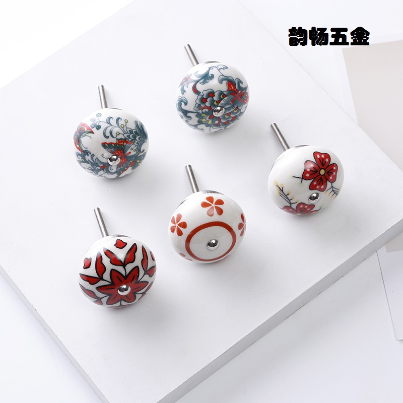 Yunchang cabinet door ceramic handle round handle European spherical simple cabinet drawer pumpkin handle single hole Specification drawing