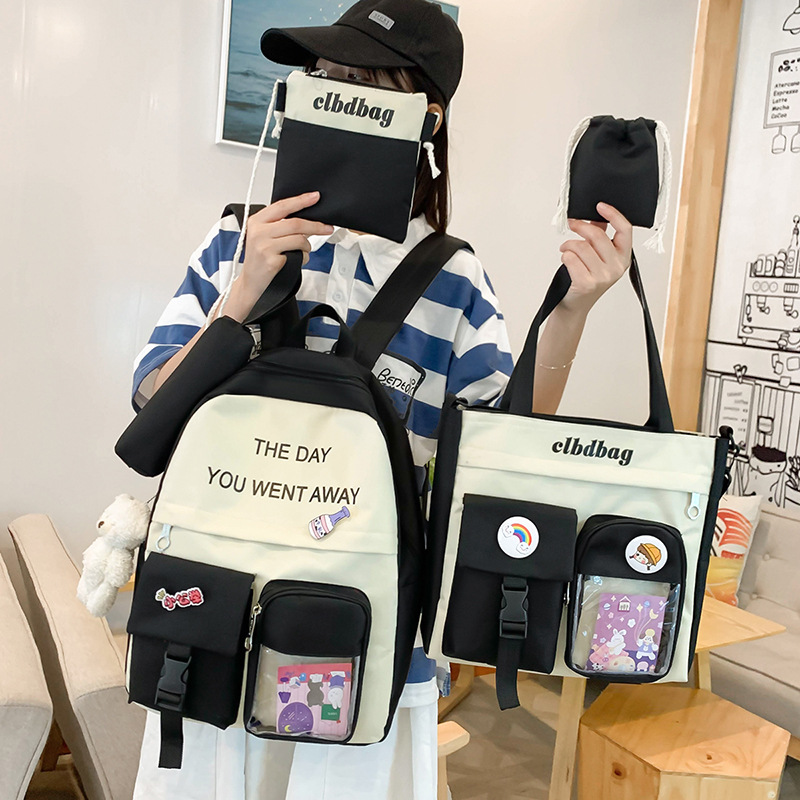 High school boys and girls' large-capacity schoolbag 2024 New Korean version ins junior high school style five-piece backpack set details Picture