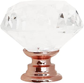 Furniture hardware: transparent crystal handle, crystal glass, diamond glass door handle, 30mm black base, rose gold full figure