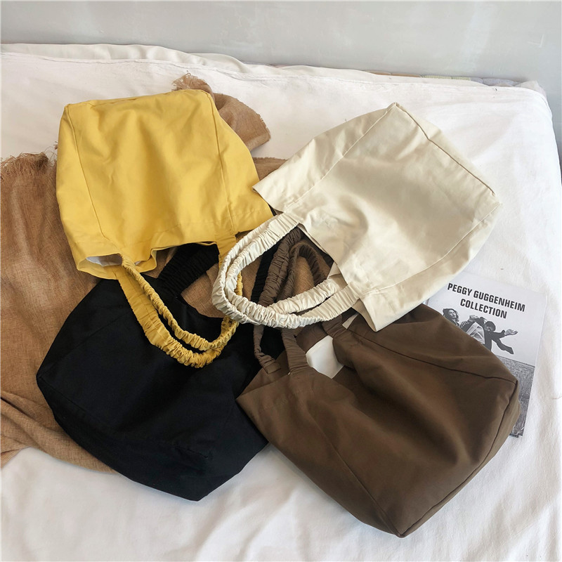 Women's bag: simple large-capacity pleated shoulder strap canvas bag, candy-colored single-shoulder backpack, casual handbag, women's shopping bag Specification drawing
