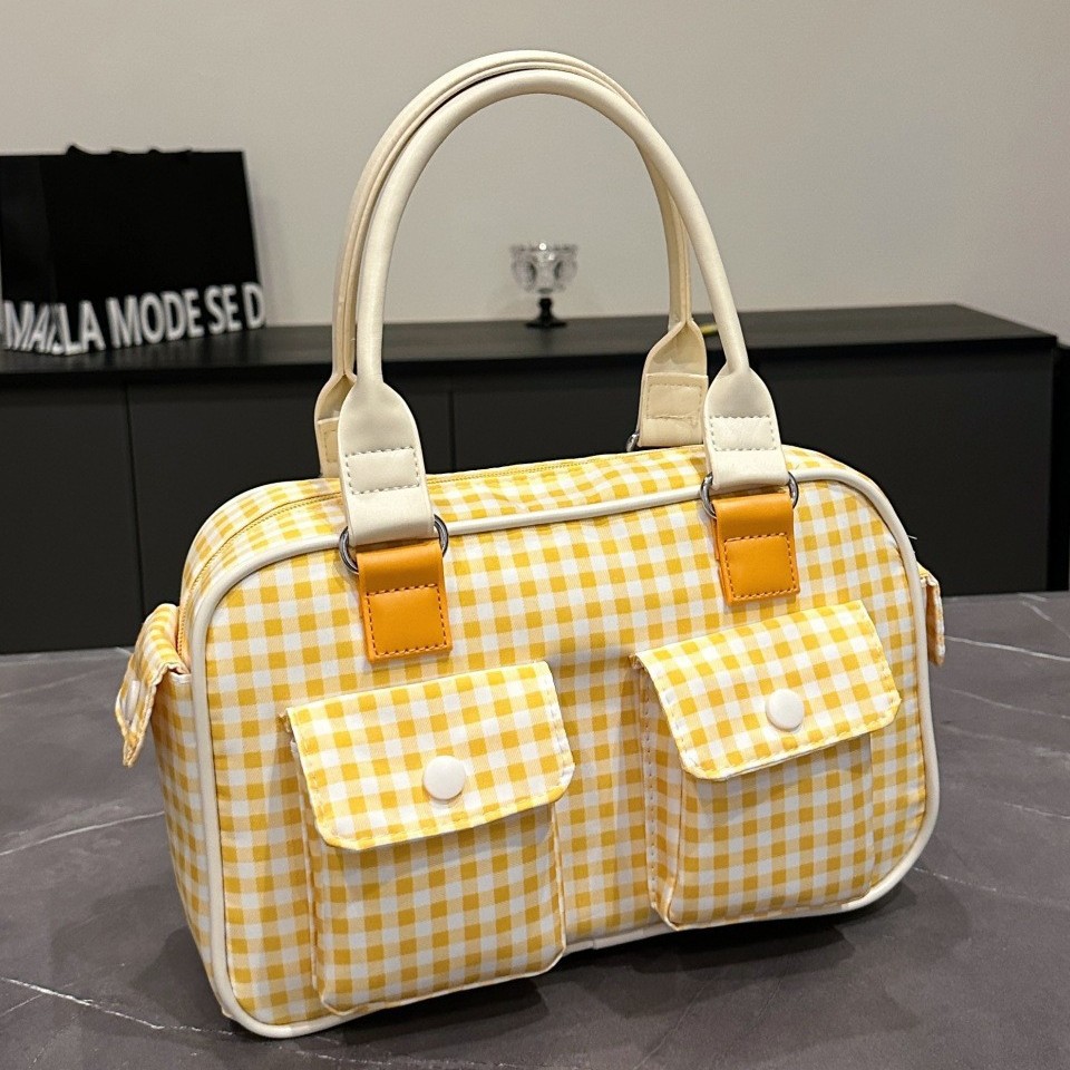 Fashionable checkered bag with large capacity, Japanese-style cute checkered handbag, girlish picnic bag, new style bag Specification drawing