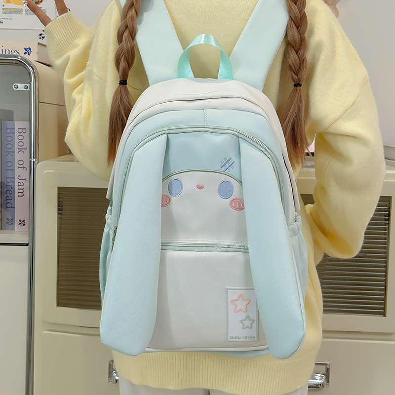 Rabbit double-shoulder girls' simple style schoolbag, forest style, versatile ins style, college style, simple high school backpack for college students Application Scenario