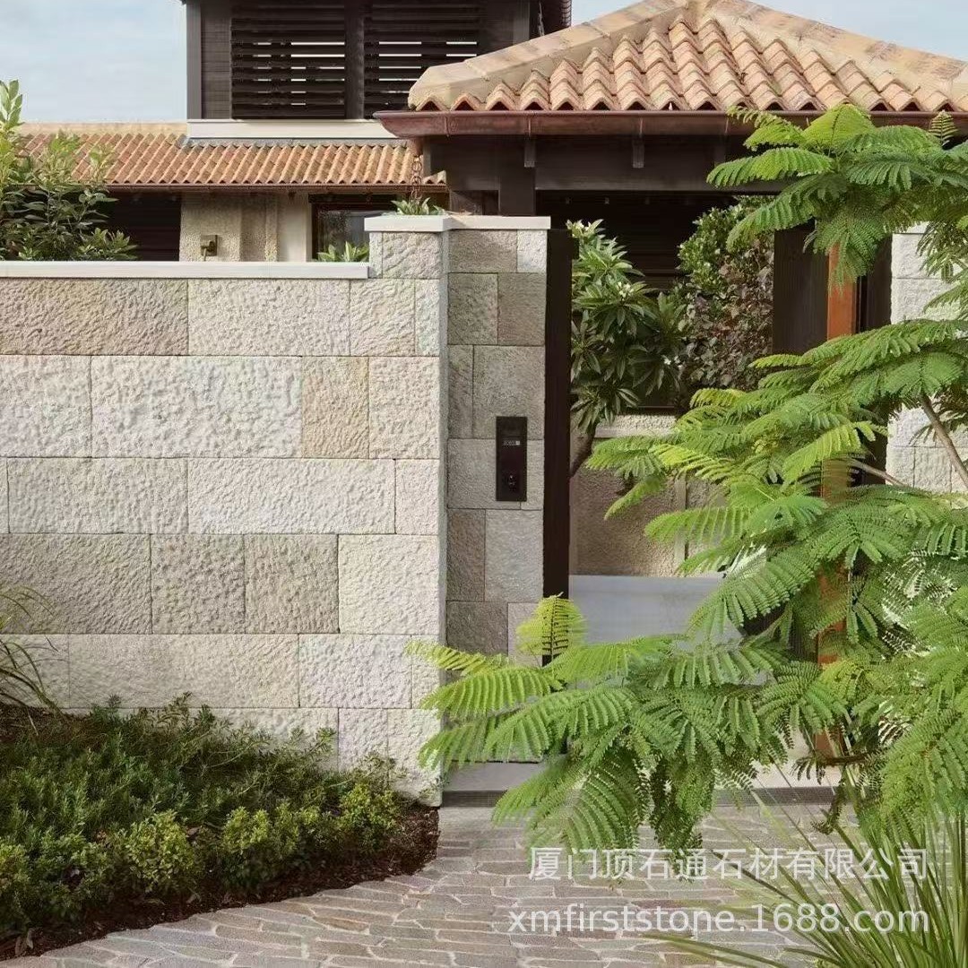 Customized lime stone with litchi face and chiseled face, Australian outdoor villa garden and pineapple face interior wall tiles from the manufacturer full figure