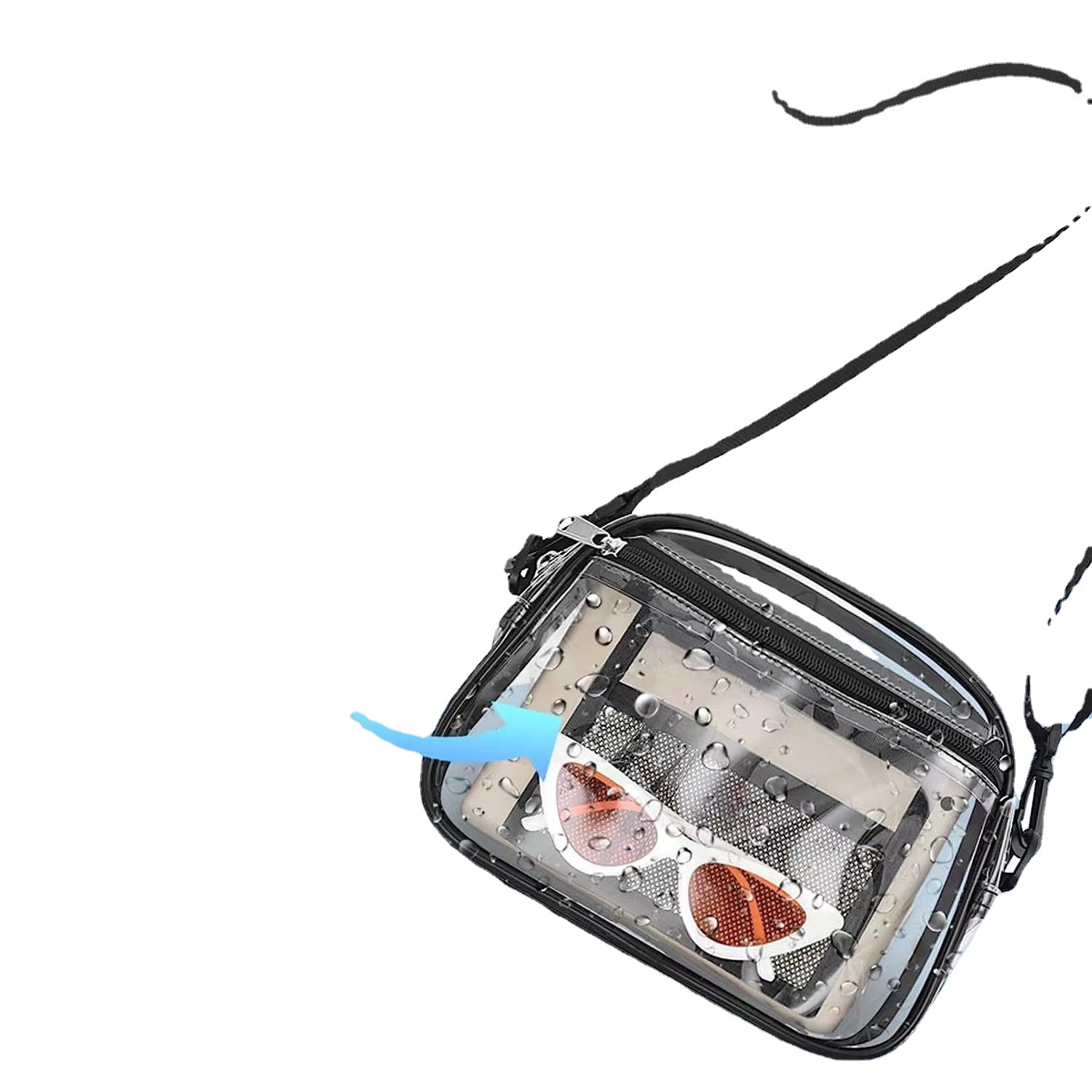 Detachable shoulder strap outdoor sports waterproof hand-held storage bag, transparent PVC crossbody bag, multi-functional, fashionable and simple Item Picture